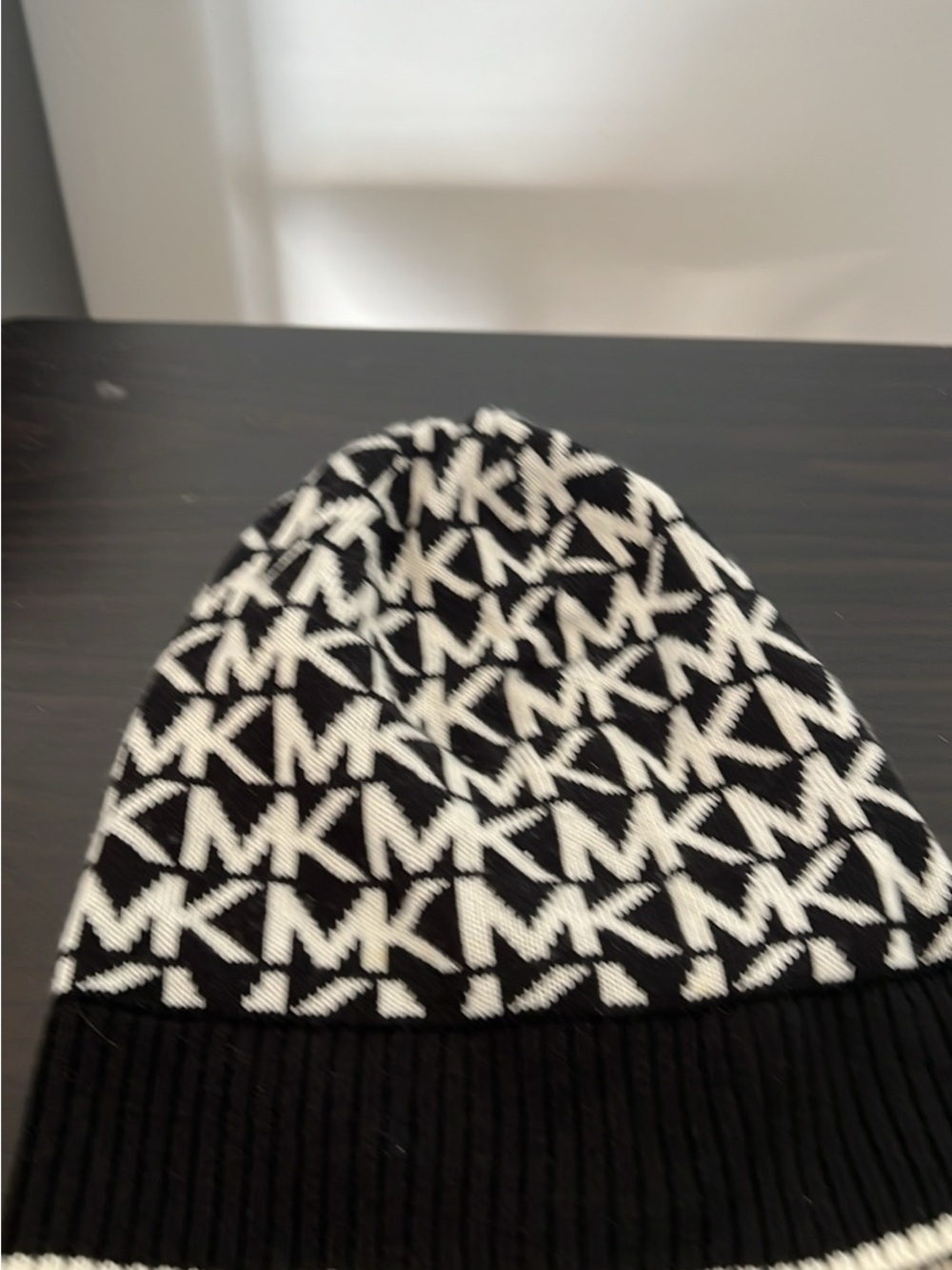 MICHAEL Michael Kors Black & White Logo Knit Beanie